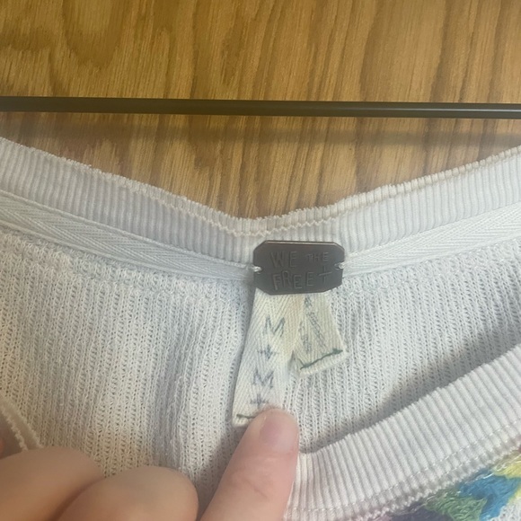 Free Poeple White Long Sleeve Top with Colorful Trim - Picture 2 of 3